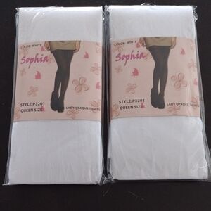 Sophia White Opaque Tights Queen Size New 2 pairs